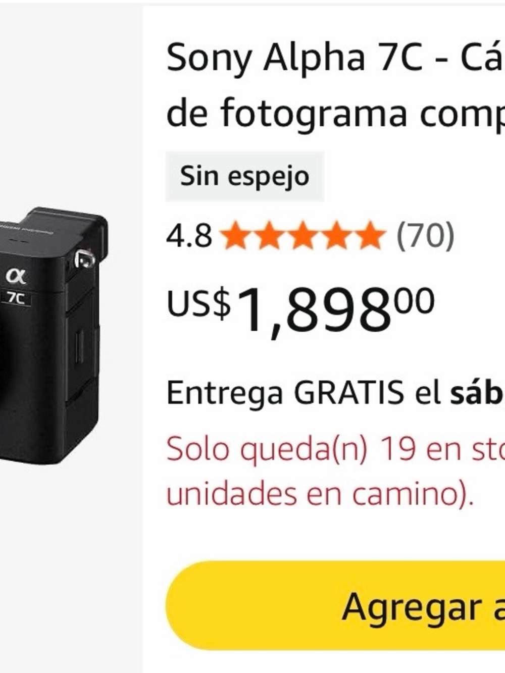 Sony Alpha 7C Compact Mirrorless Camera - Black